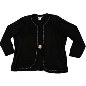 Exclusively Misook Black Cardigan Jeweled Formal Clasp Acrylic Solid - Size 3X